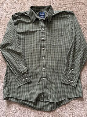 Stafford Olive Green Plaid Button-Down Shirt